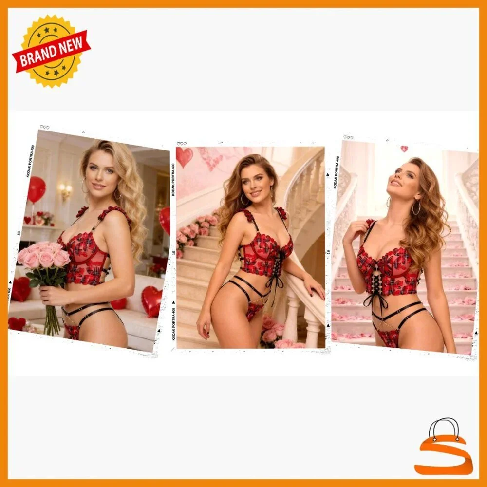 Lace Teddy Babydoll Set with Adjustable Lace-up Front and Strappy Back